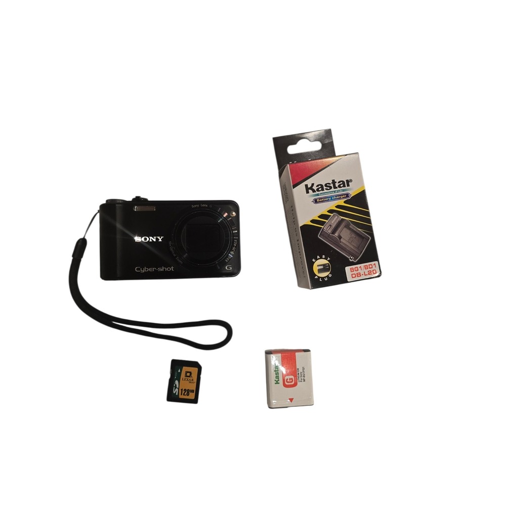 Sony Cyber-shot DSC-H55 14.1MP Digital Camera Black 10x Zoom Bundle Lexar 128MB